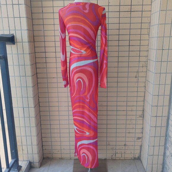 Pucci pink vortex see-through fitted long dress - Picture 4 of 11